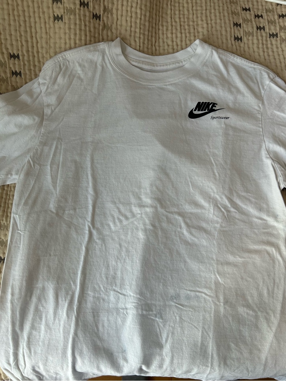 Nike White Short-Sleeve Tee with Small Black Logo